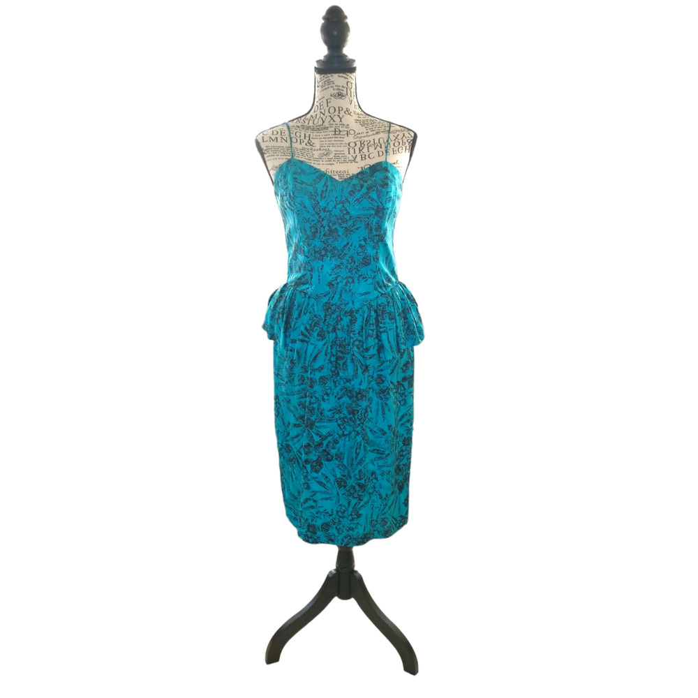 Vintage Silk Studios 100% Silk Dress Size 8 Teal Aquamarine Dressy 80s